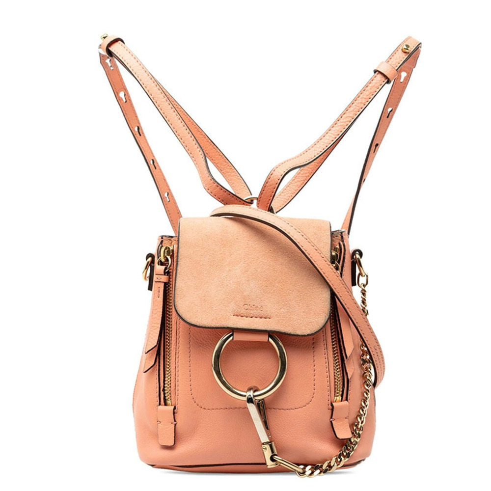 Chloe Faye Backpack Handbag Pink Suede Leather Bag